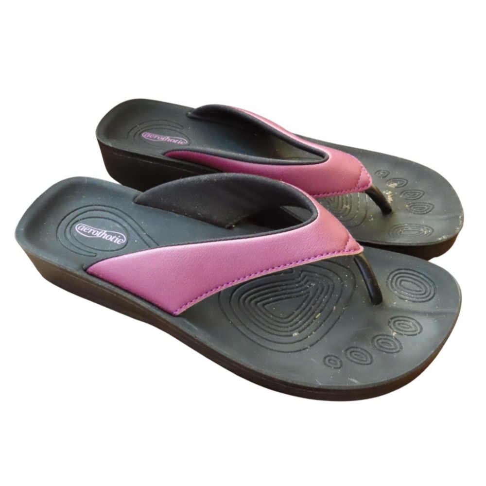 AEROTHOTIC FLUMEN Sandals Shoes Flip-Flops Thongs PURPLE VEGAN LEATHER sz 38/8